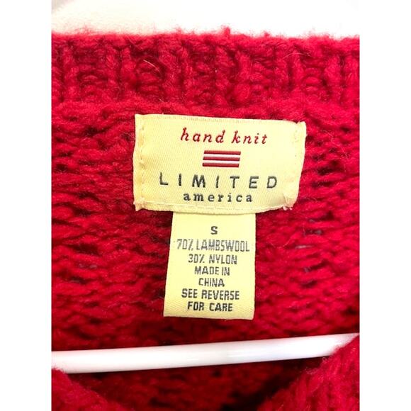 Hand Knit Limited America Red Lambswool Full Zip Sweater Cardigan Women's Sz Sm - Picture 4 of 7